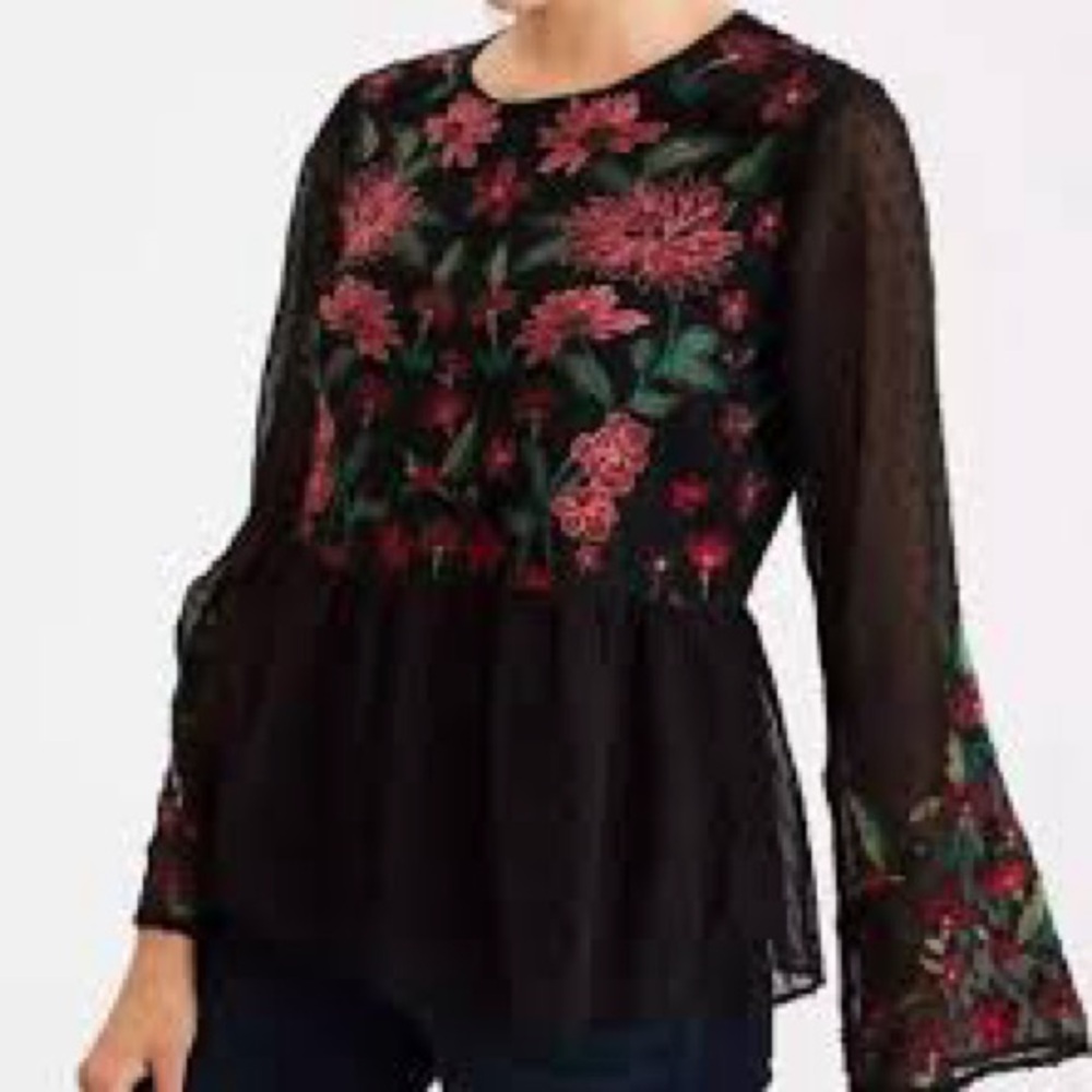 America Eagle Floral Embroidered Peplum Top- Size Small